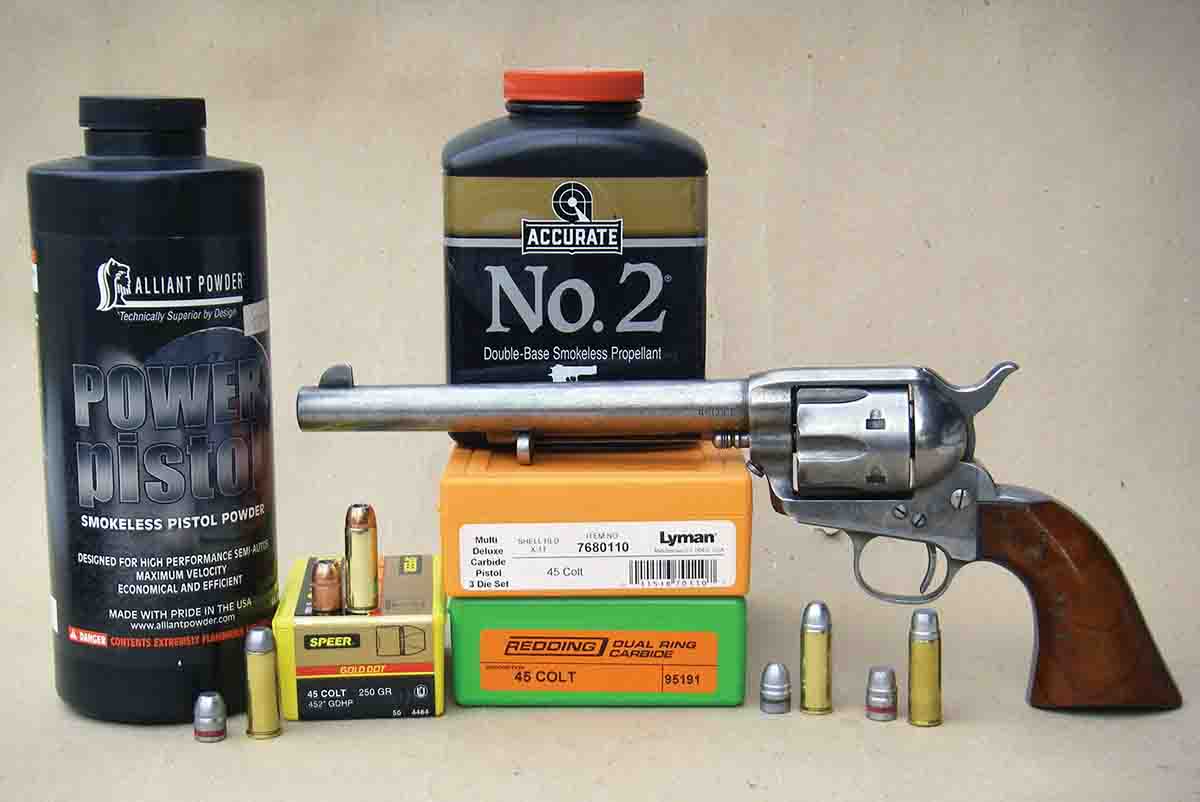 Select handloads were developed for the Cimarron Model P .45 Colt Original Finish.